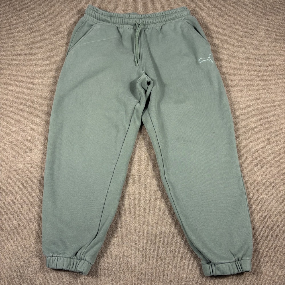PUMA Fleece Jogger Pants Womens Medium Sage Green Gym Training Workout Athletic
